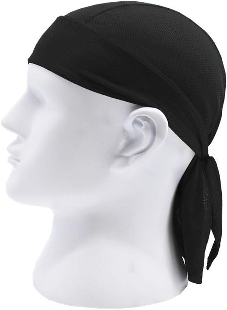 GUIFIER 4 Pack Outdoor Sports Headwear Breathable Mesh Cycling Bandana Under Helmet Headband Pirate Hat,Skull Cap Bandana Cooling Motorcycle Helmet Liner Beanie Biker Cap for Men Women(Black) - Image 4