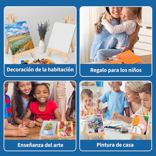 14 Mini Lienzos y Bastidores,Mini Lienzos y Caballetes con 14 Caballete,14 Pinceles, 3 Paletas de Arte y 12 Mini Pinturas Acrílicas, Juego de Caballete de Pintura, Ideal para Casa,Escuela(8×8 cm)