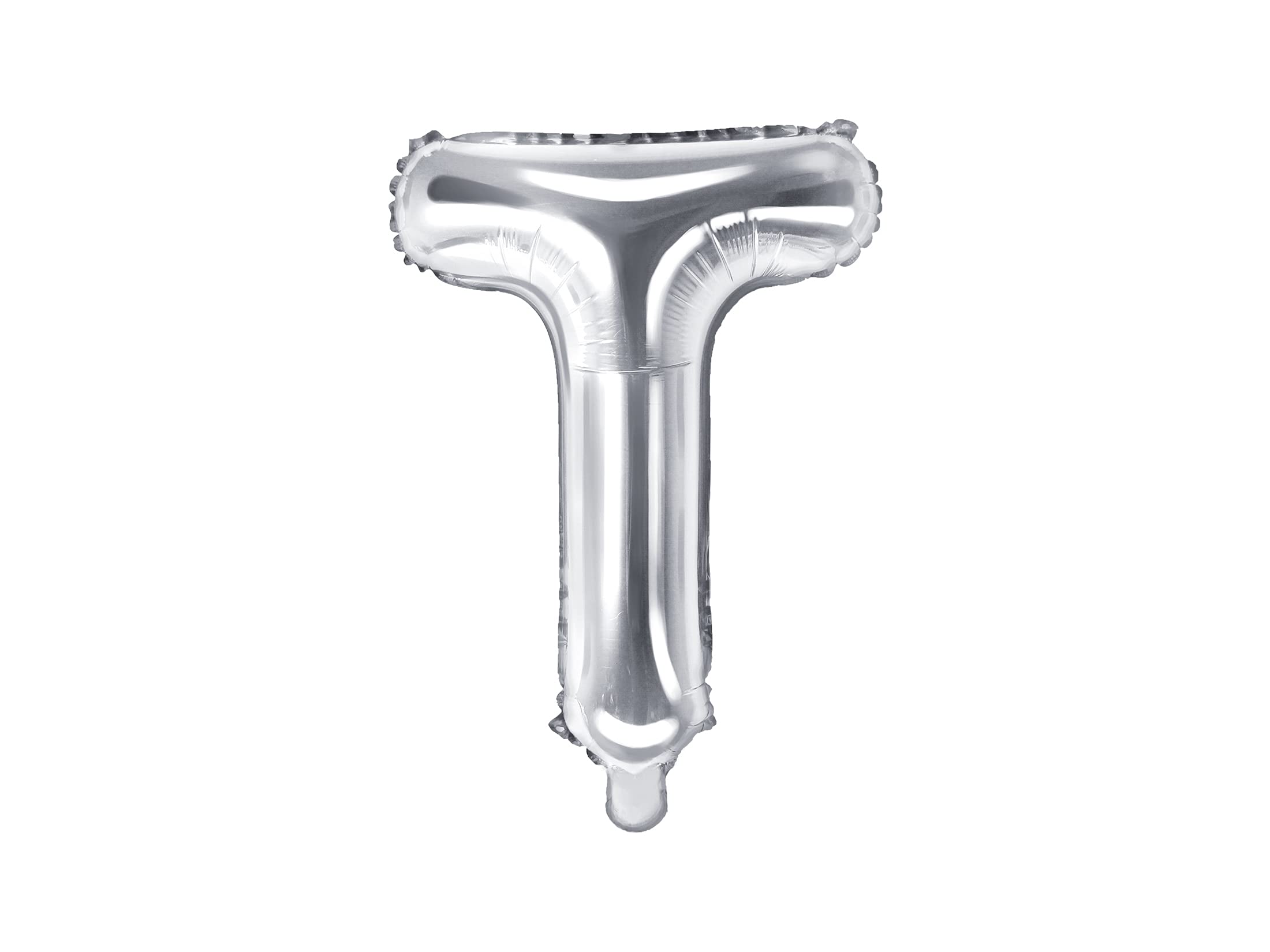 PartyDeco- Mylar Balloon in the Shape of Letter T Silver 35 cm Birthday Adult Child, Colour, FB2M-T-018