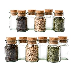 Mambocat Set van 12 kruidenpotjes, inhoud 150 ml, herbruikbare glazen doos met kurksluiting, hoogwaardig rond glas…