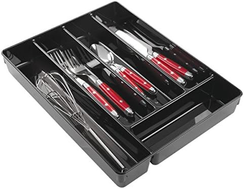 mDesign organizador plastico con 6 compartimentos para sus utensilios de cocina - Organizador cocina en color negro - Cubertero ideal para cajones