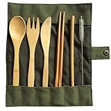 Bamboo Travel Cutlery Set for Kids, Camping Cutlery Set with Travel Pouch