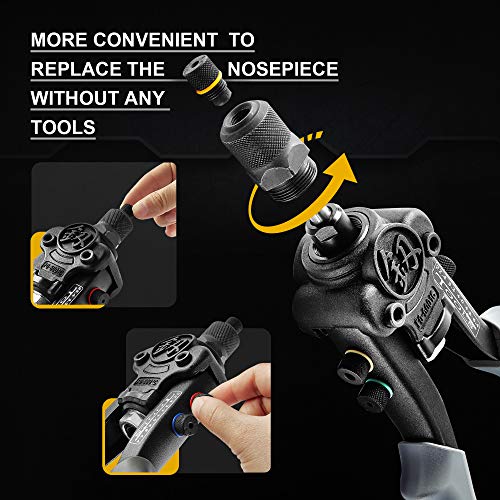 AECCN Rivet Gun - 10.5'' Heavy Duty Hand Riveter Gun Kit with 5 Interchangable Color-Coded Heads | 5 in 1 Pop Rivet Gun with 50-Piece Rivets | FO-6001C