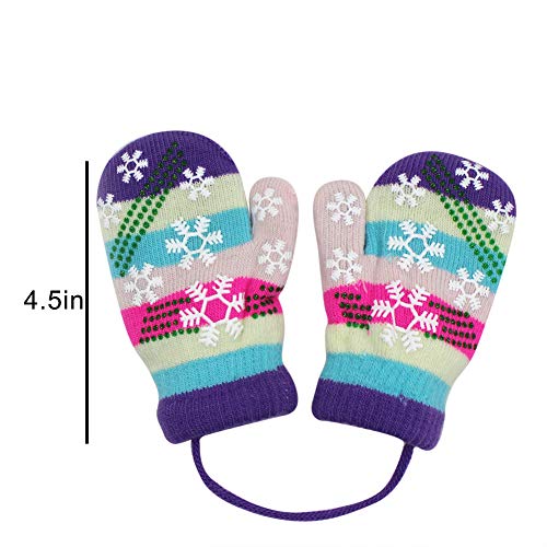 Toddlers Baby Girl Boys Colorful Snowflake Winter Warm Gloves Mittens with String for 0-12 Months,4 Pairs - Thumbnail 6