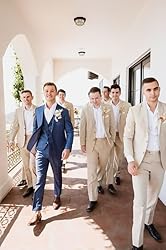 HUUTOE Mens Linen Suits 3 Piece Beach Wedding