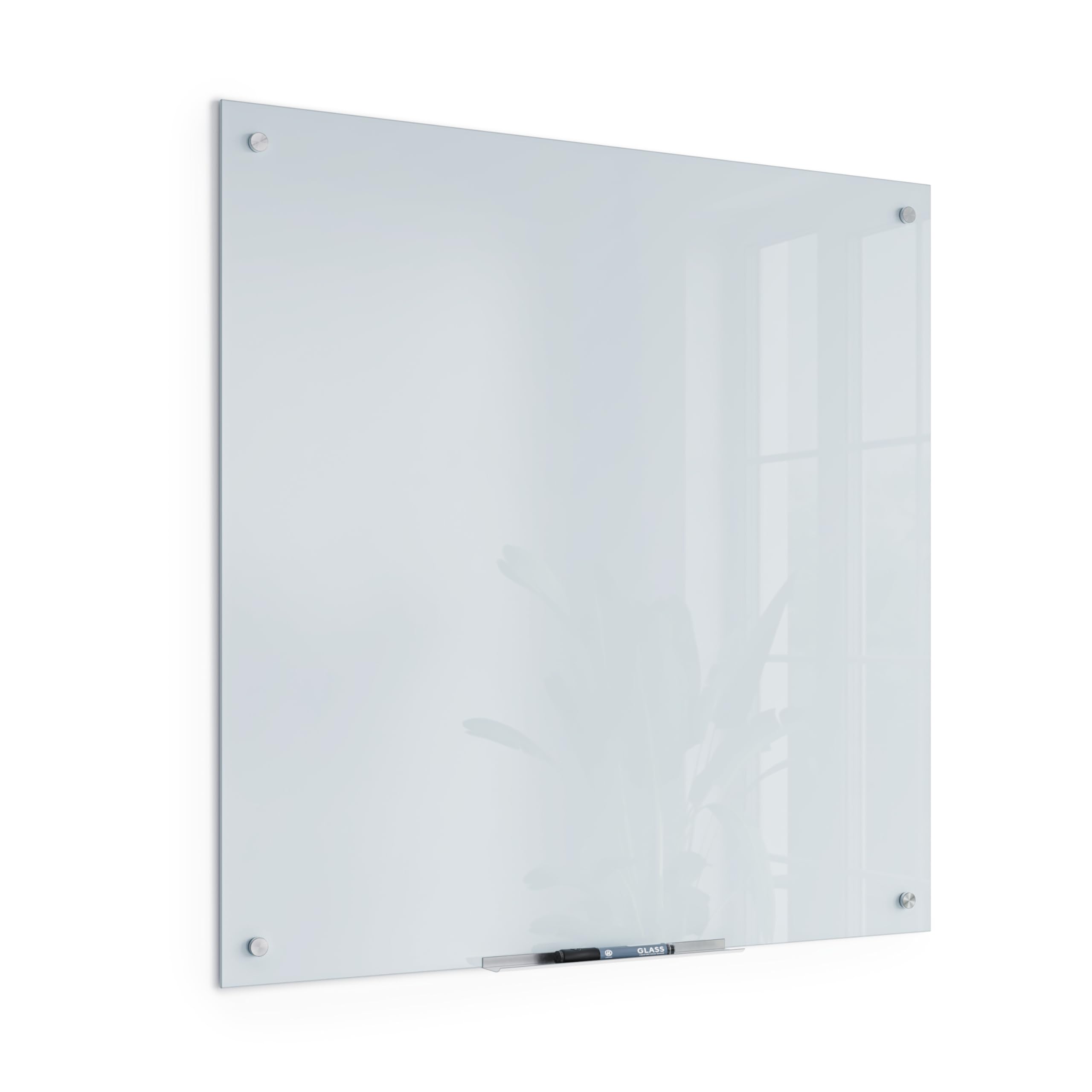 U Brands Glass Dry Erase Board, 36" x 36", 3'x3', White Frosted Surface with Silver Grommets, Frameless, Includes Marker Image