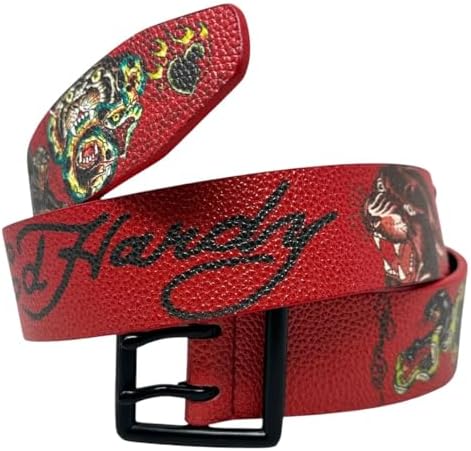 ED HARDY Men's Skull Tiger Print with Rivet Studs & D-Rings 38mm