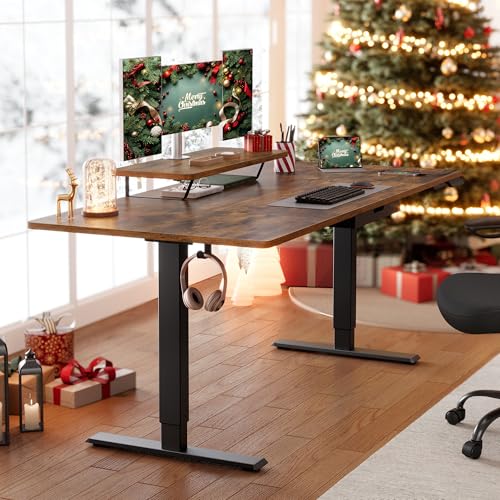VASAGLE Höhenverstellbarer Schreibtisch, 160 x 80 cm, flexibel montierbarer Monitorständer, Schublade, USB-C-Anschluss, Erinnerung bei langem Sitzen, für Büro, vintagebraun LSD156KD01 thumbnail 2
