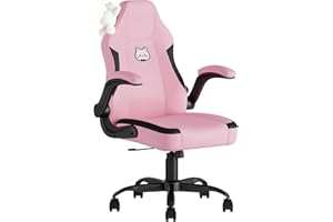 Submi Pink Gaming Chair, Ergonomic Desk Office Chair with Lumbar Support, Computer Chair with Flip-up Armrests, Comfy Task Chair for Girls Women, Cute PC Video Game Chairs, PU Leather, Teens, Pink