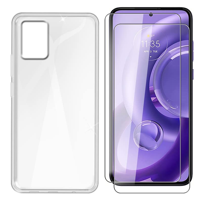 DJUNJUN Case for Motorola Edge 30 Neo (6.28") Phone+(2 pieces)Tempered Glass,Silicone Phone Case,Silicone Case, Transparent-Transparent Silicone Case