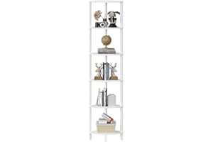 VIMBER Corner Shelf, 6-Tier Corner Bookshelf, Industrial Corner Ladder Shelf, DIY Storage Shelves, Modern Display Shelf for Living Room, Bedroom, Kitchen, Home Office, White UJSJ004W
