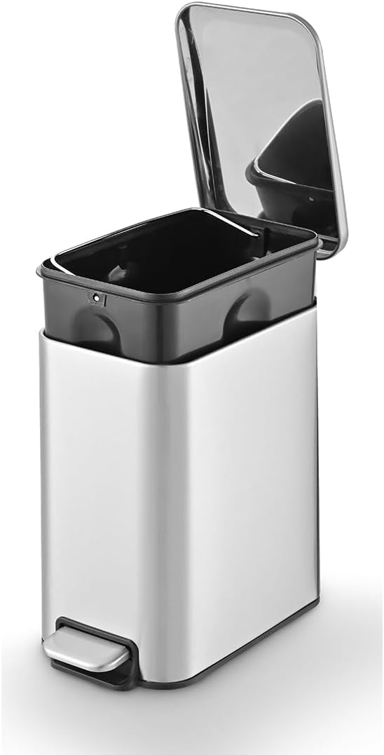 Powermaid Lixeira Retangular Linea com Pedal - Tampa Soft Close - Inox - 5 Litros