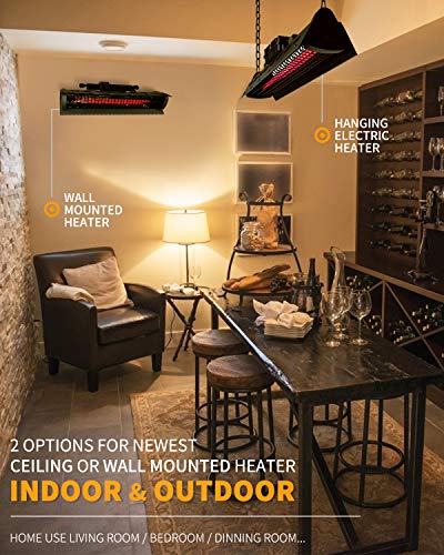 Star Patio Electric Patio Heater with Remote, Wall Mounted, Outdoor Ceiling Patio Heater, Indoor/Outdoor Heaters, Infrared Heater, Hanging Patio Heater, Industrial Black, STP2020-A-RM