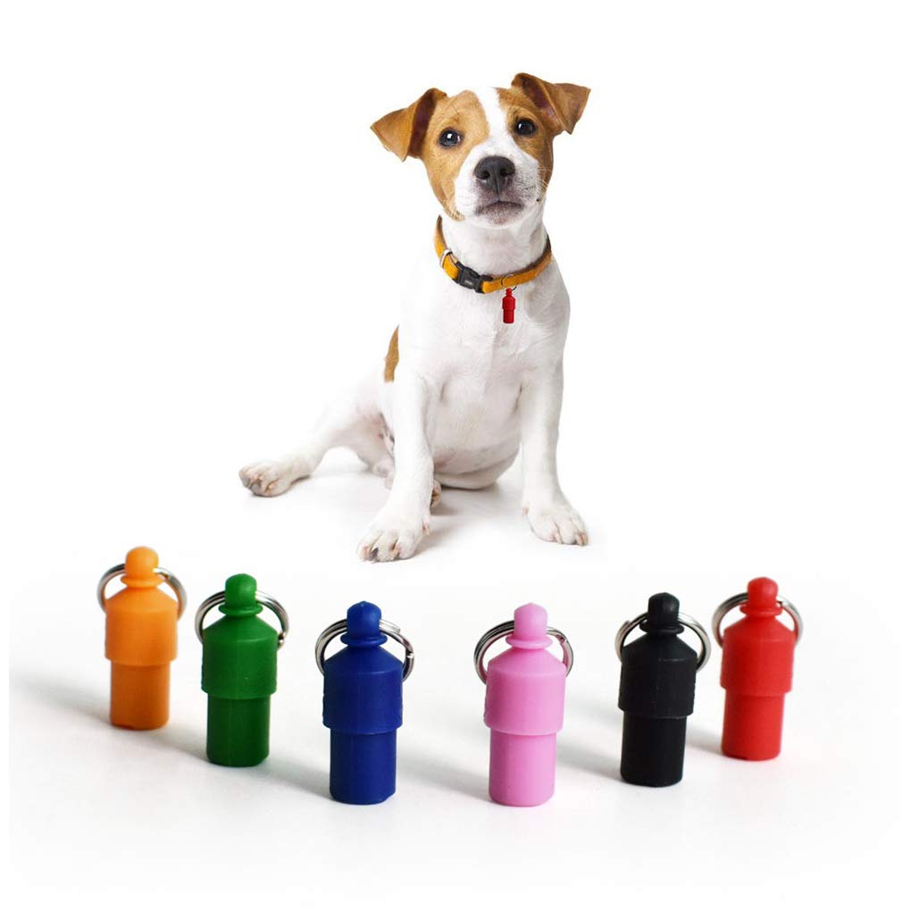 Pet ID Tags for Cat Small Dog Puppy ID Tag Capsule Shape, Quiet No Noise Waterproof Dog ID Bullet No Public Your Info, Address Name Label Tube Prevent Pet Lost (Multi-Colored,Plastic,6pcs)