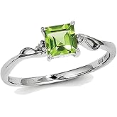 Gem And Harmony Solitaire Princess Cut Natural Peridot Ring 0.60 Carat (ctw) in Sterling Silver