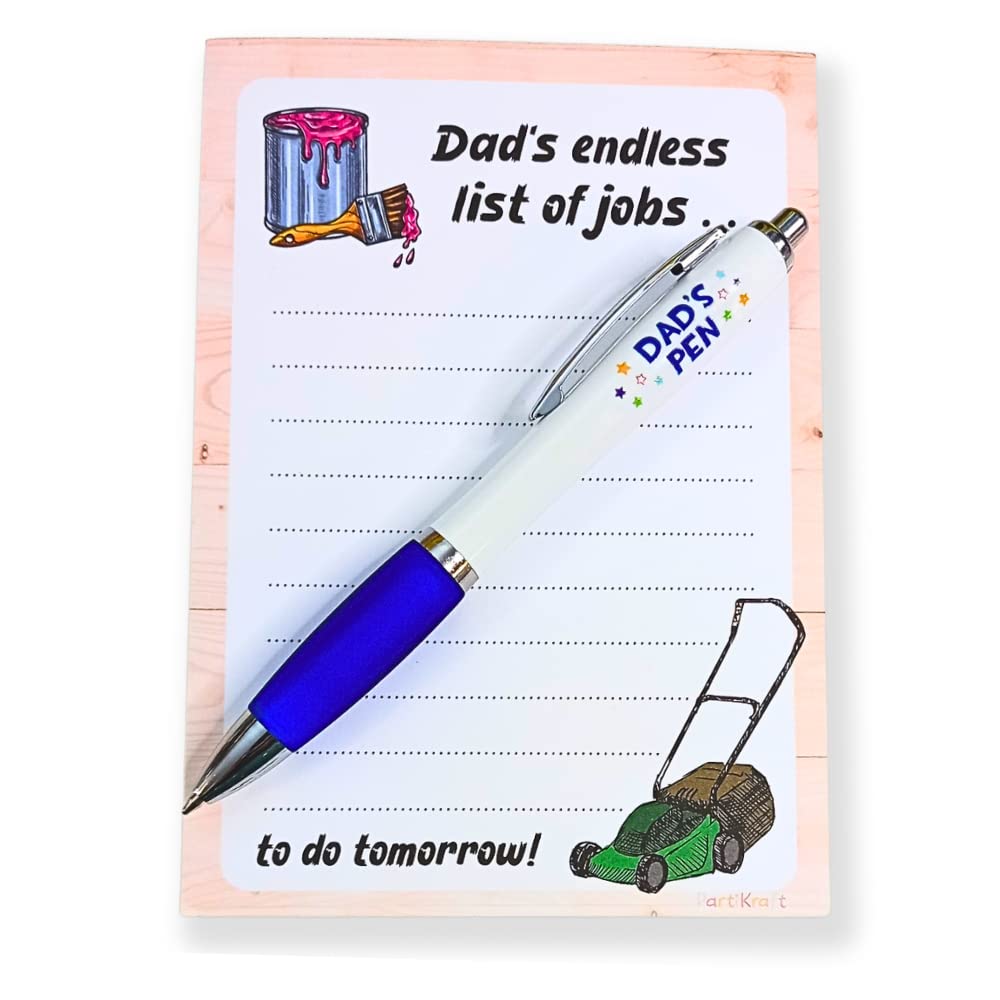 Dad's Endless List of Jobs - To Do List Notepad and Pen Gift Set - 100 Sheet A6 Notepad & " DAD'S PEN " Blue Grip Pen