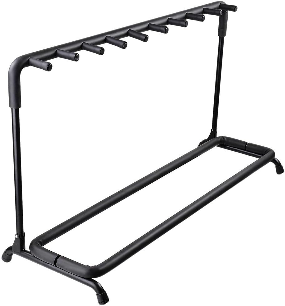 Mageshi Foldable Guitar Bass Stand Display Rack for 9 Guitars Soft Foam Padding Steel Construction for Acoustic Guitar, Electric Guitar and Bass US Delivery