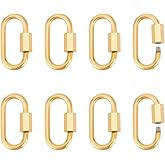 UNICRAFTALE 8Pcs Golden Oval Screw Carabiner Lock Charms 21mm Long Stainless Steel Screw Locking Keychain Carabiner Clasp Metal Keychain Clip Hook Quick Link for Jewelry Making Handbag DIY Accessory