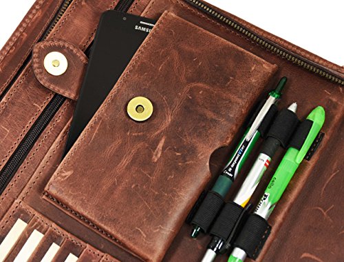 RFID Protected Leather Portfolio | Zipper Binder Planner | Tablet Holder by Aaron Leather (Brunette Brown)