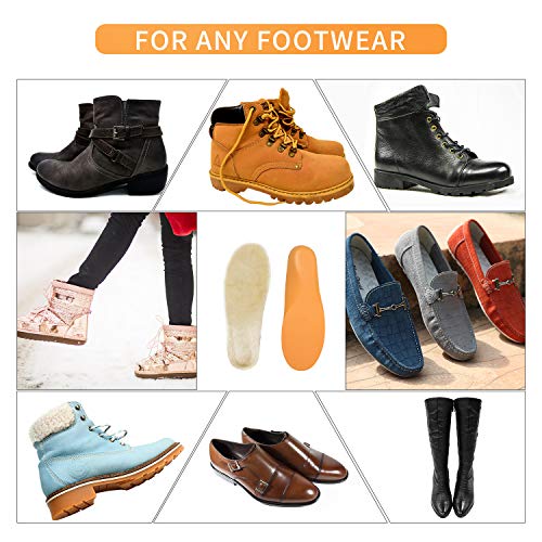 Wool Insoles with Arch Fit Soles Sheepskin Shoe Inserts Replacement Universal for Women Men Boots Cozy, M