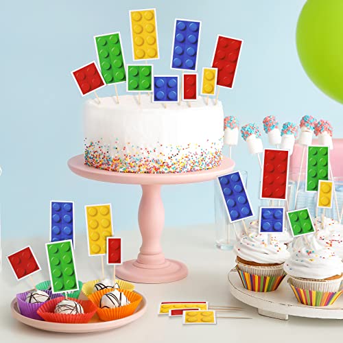 48 Pieces Color Building Block Themed Cupcake Toppers Building Block