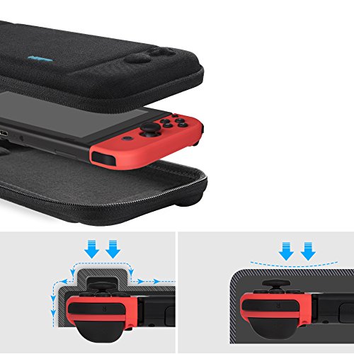 Ultra Slim Carrying Case for Nintendo Switch, VUP Switch Hard Cover Portable Protective Travel Shell for Nintendo Switch Console & Accessories with 8 Game Cartridges and an Accessories Pouch, Black