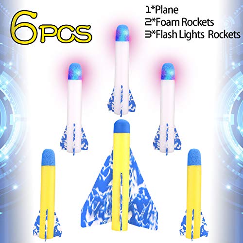 MagicWe Jump Toy Rocket Launchers for Kids Sturdy Stomp Launch Includes 6 Rockets Foam Rockets Play Rocket Soars Up to 100 Feet + Fun Outdoor Toy for Kids - Gift Toys for Boys and Girls Age 3+ Years