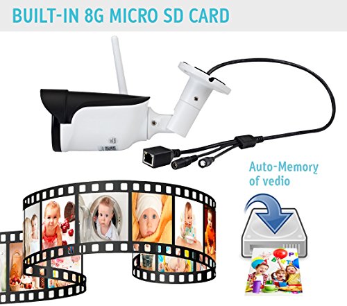 UOKOO Bullet Camera, Megapixel 720P HD Home Surveillance Indoor/Outdoor IP Camera, Weatherproof With HD Night Vision baby monitor with Built-in 8G SD Card H02