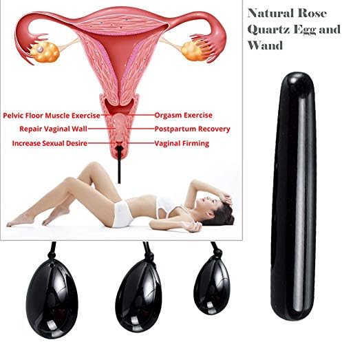 Campinery 3pcs Yoni Eggs Black Obsidian, Drilled, With Unwaxed String, Massage Stone + 1pc Massage Point Wand For Women To Strengthen Pelvic Floor Muscles opportune