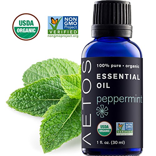 USDA CERTIFIED ORGANIC PEPPERMINT ESSENTIAL OIL by AETOS, Organic GMO free, 100 percent pure, all natural, therapeutic grade, 1 fl. Oz. Non-GMO Project Verified (Best 100 Percent Pure Essential Oils)