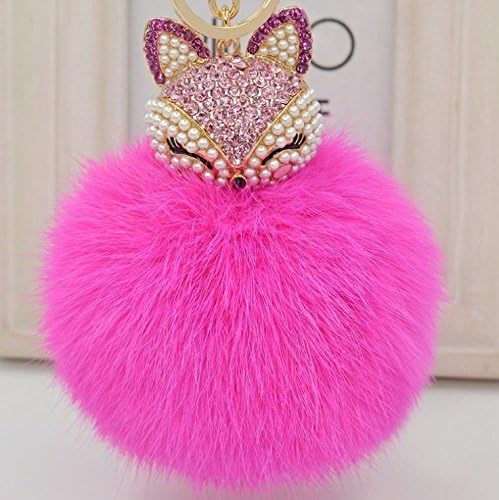 Bling Bling Fashion Accessories Girl Inlay Pearl Car Key Ring Artificial Fox Head Ball Key Chain multi-color A-beige
