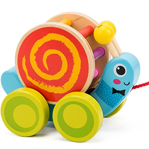 COSSY Wooden Pull Toys for 1 Year Old, Snail Push Toy for Toddler Children Kids