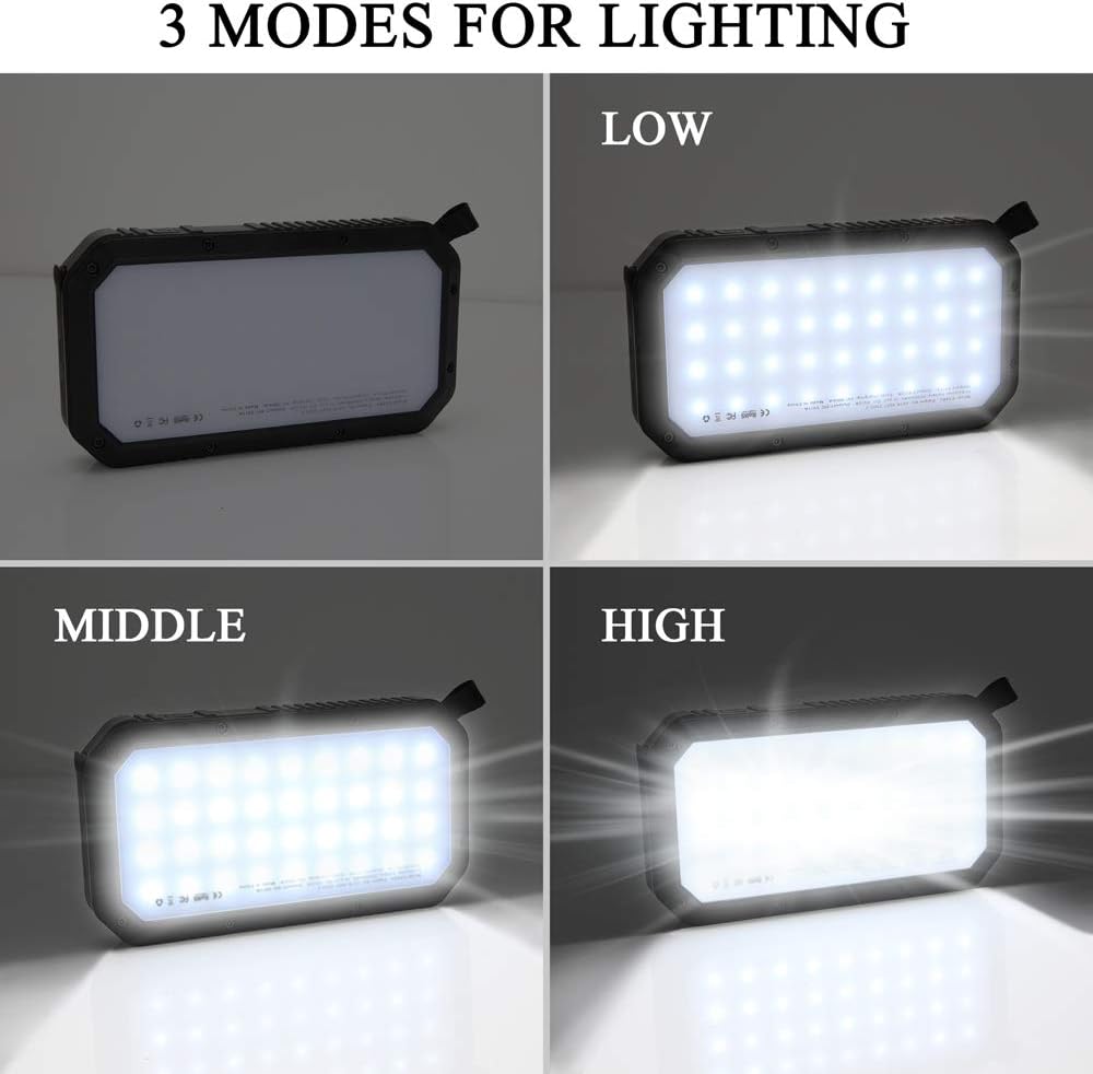 Solar Charger, 25000mAh Battery Solar Power Bank Portable Panel Charger with 36 LEDs and 3 USB Output Ports External Backup Battery for Camping Outdoor for iOS Android: Garden & Outdoor
