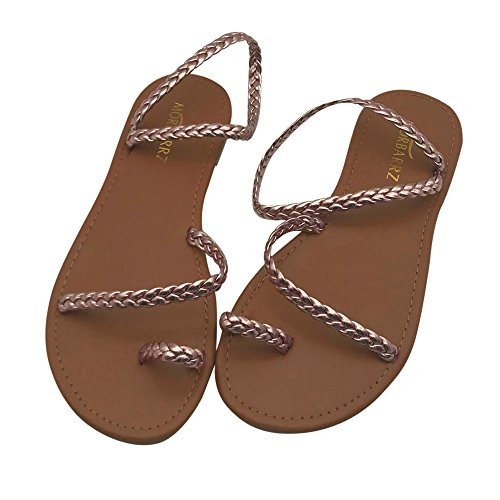 Newest Women's Sandals,Sunyastor Summer Ladies Sandals Cross Strap Flat Ankle Roman Casual Flip Flops Shoes Beach Sandals Gold - Thumbnail 6