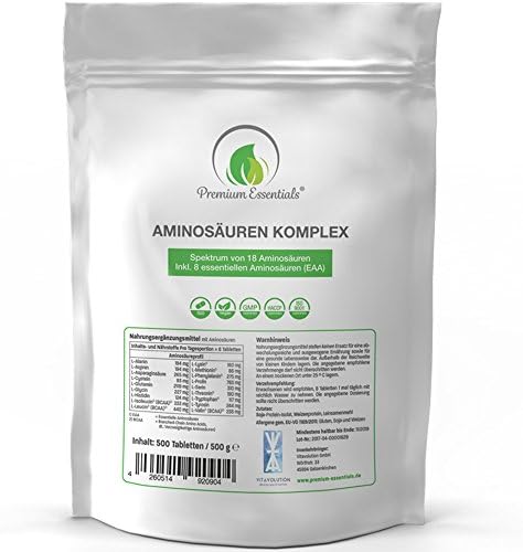 Amino Acid Complex – 500 Tablets Pack 1000MG (Vegan) | Ultra High Dose | All 18 Amino Acids inkl. 8 Essential Amino Acids Muscle Protection, Muscle Toning & Weight Loss Support for the Body with the essential Aminos | Premium Quality