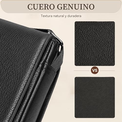 Eshow Genuine Leather Crossbody Bags for Men, RFID Blocking Anti-Theft Bag for Work University Business Travel and Urban Commuting, Black/White, Formal | Bolso Antirrobo para Trabajo Universidad Negocio Viajes y Desplazamientos Urbanos