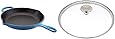 Le Creuset Enameled Cast Iron Signature Iron Handle Skillet, 10.25" (1-3/4 qt.), Marseille & Signature Glass Lid with Stainless Steel Knob, 10"