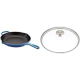 Le Creuset Enameled Cast Iron Signature Iron Handle Skillet, 10.25" (1-3/4 qt.), Marseille & Signature Glass Lid with Stainle