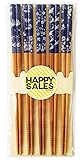 Happy Sales HSCH86/S, 5 Pairs of Origami Design Blue and White Wooden Chopsticks