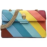 Rejolly Rainbow Stripe Crossbody Shoulder Bag for Women Color Blocking PU Leather Colourful Purse with Chain Strap | PU Leather, with Chain Strap