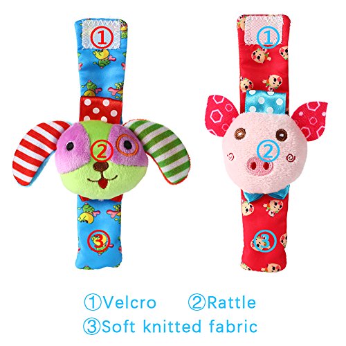 image for FunsLane Baby Rattle, Baby Wrist Rattles and Foot Finder Socks Toy Set