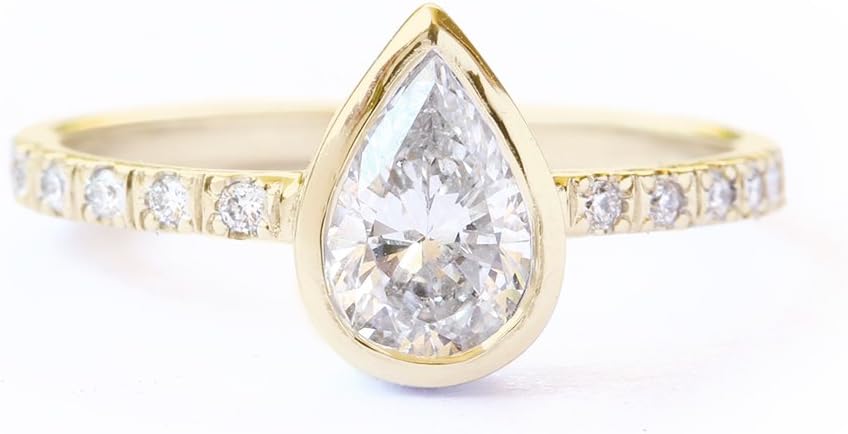 Pear Ring, 0.5 Ct Diamond Ring, Pear Shaped Diamond Unique Engagement Ring "Paris", 14K Yellow Gold Ring, Wedding Jewelry