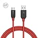 USB Type C Cable, BlitzWolf 6ft 3A Durable Nylon Braided USB 2.0 to Type C Cable Data Transfer or Charging Cord with Magic Tape Strap for New MacBook, Google ChromeBook Pixel, Nexus 5X, (6ft Red)