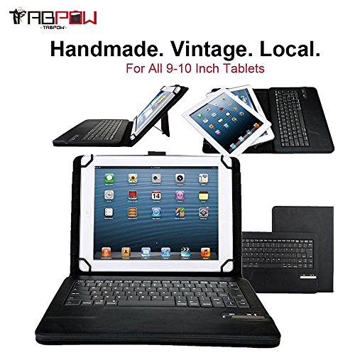 Bluetooth Keyboard Case, Bluetooth Keyboard Cover, TabPow Universal 9-10 Inch Tablet Portfolio Leather Case [Built in Stand] [with Detachable Bluetooth Keyboard] Cover for Samsung Galaxy Tab 10.1 / Tab 2 10.1 / Tab 3 10.1 / Note 10.1, Asus Transformer, Google Nexus 10, DEll XPS 10.1 / Nook HD, Apple iPad 2 3 4, Support Android / iOS / Windows Systems