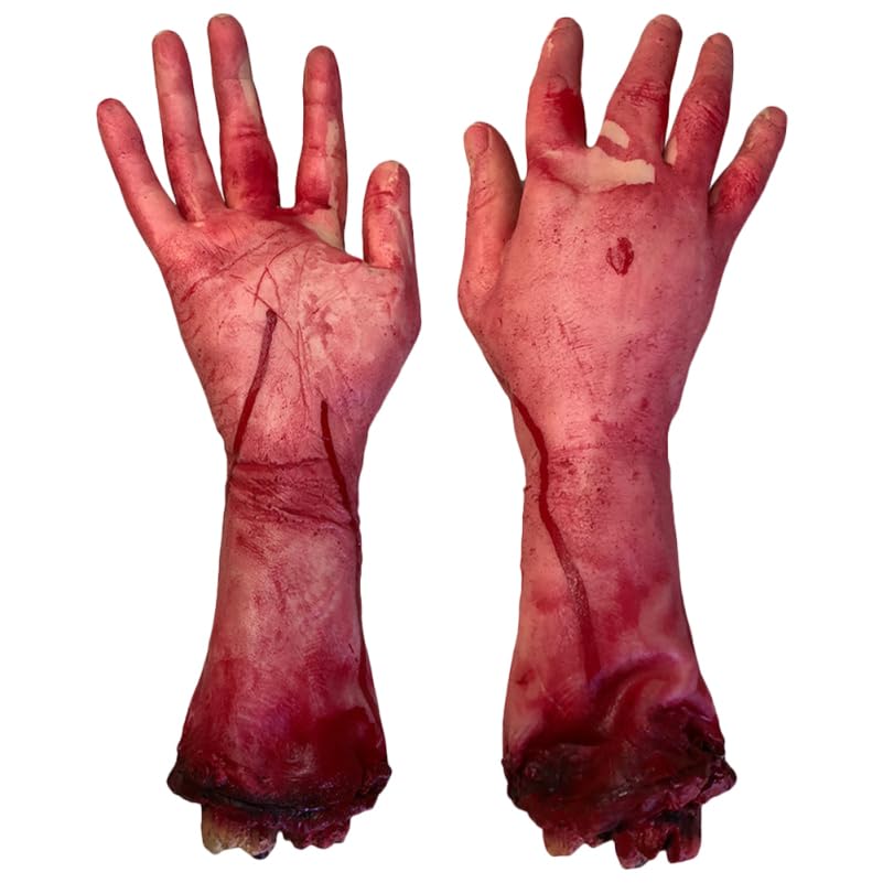Abaodam Severed Arm Halloween Prop 2Pcs Broken Hand Blood Horror Severed Hand Realistic Body Parts for Halloween