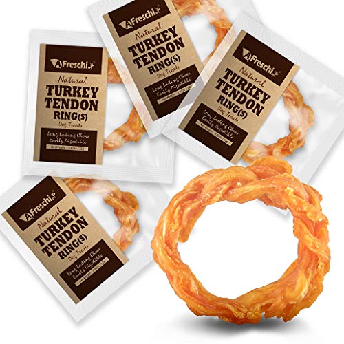 AFreschi Turkey Tendon for Dogs, Premium All-Natural, Hypoallergenic, Long-Lasting Dog Chew Treat, Easy to Digest, Alternative to Rawhide, Ingredient Sourced from USA, 4 Units/Pack Ring (Small) (Best Long Lasting Dog Chews)