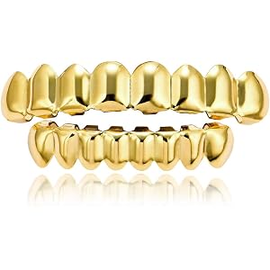 Men's hip-hop personalized braces, Gold, Silver, and Rose Gold, 18K Gold Plated, 8 Top and 8 Bottom Teeth