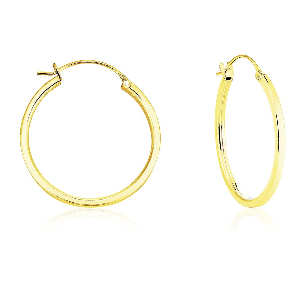 DTPSilver - 925 Sterling Silver Yellow Gold Plated Small/Medium/Large size Square Hinge Hoops/Sleepers/Creole Earrings - Thickness 2 mm - Diameter 30 mm