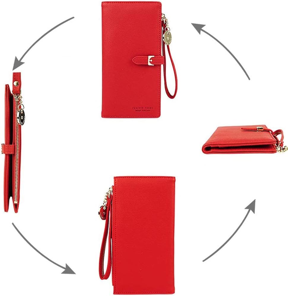 Wallet for Women NALCY Leather Wallet for Women with Zipper Pocket and Wrist Strap Ladies Large Capacity Genuine Leather Purse (Red) - Image 5