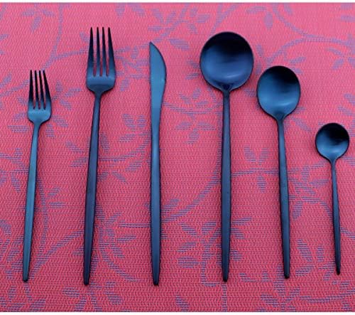 24 Pcs Luxury Silverware Set, 18/10 Stainless Steel Blue Flatware Sets Matte Kitcten Home Dinnerware Cutlery Set Tableware Utensil Set Service for 4 with Knife Spoon Fork